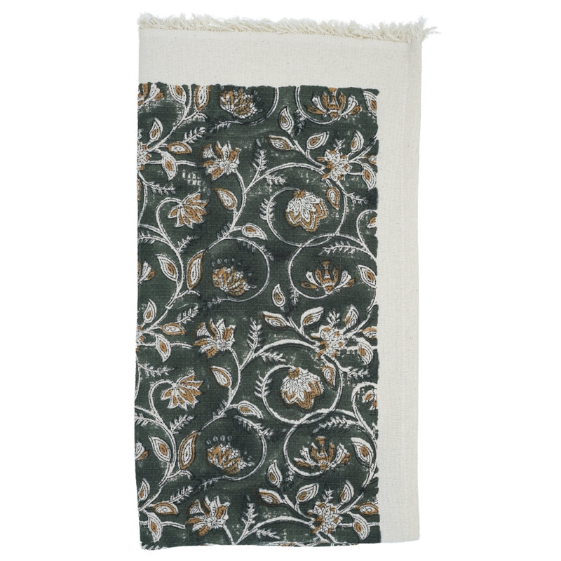 Hand Block Print Waffle Cotton Hand Towels Elevate Your Bathroom with Unique, Artisan Towels "Saraswati", Green