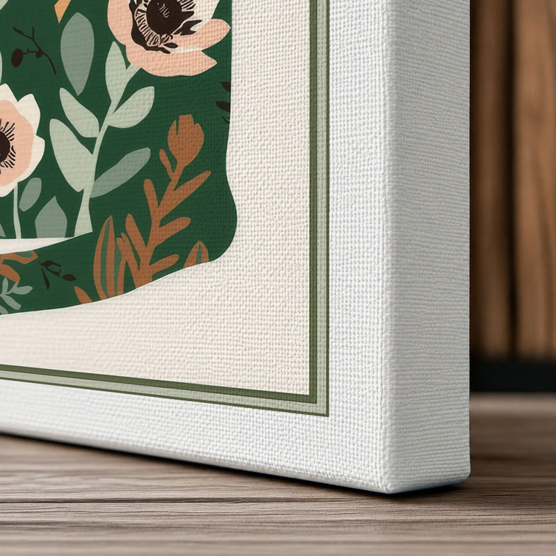 Floral Cat Silhouette Botanical 1 Piece Wrapped Canvas Wall Art, 24x16 - 61.0 x 40.6 cm, White Border