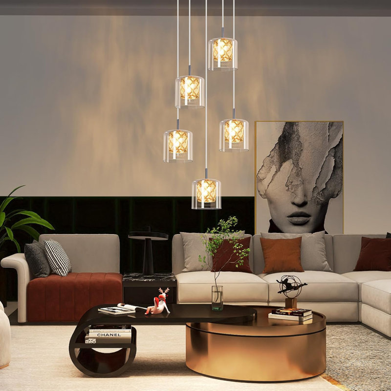 - Light Stainless Stee Cylinder Pendant, 5, 175cm H x 30cm W x 30cm D