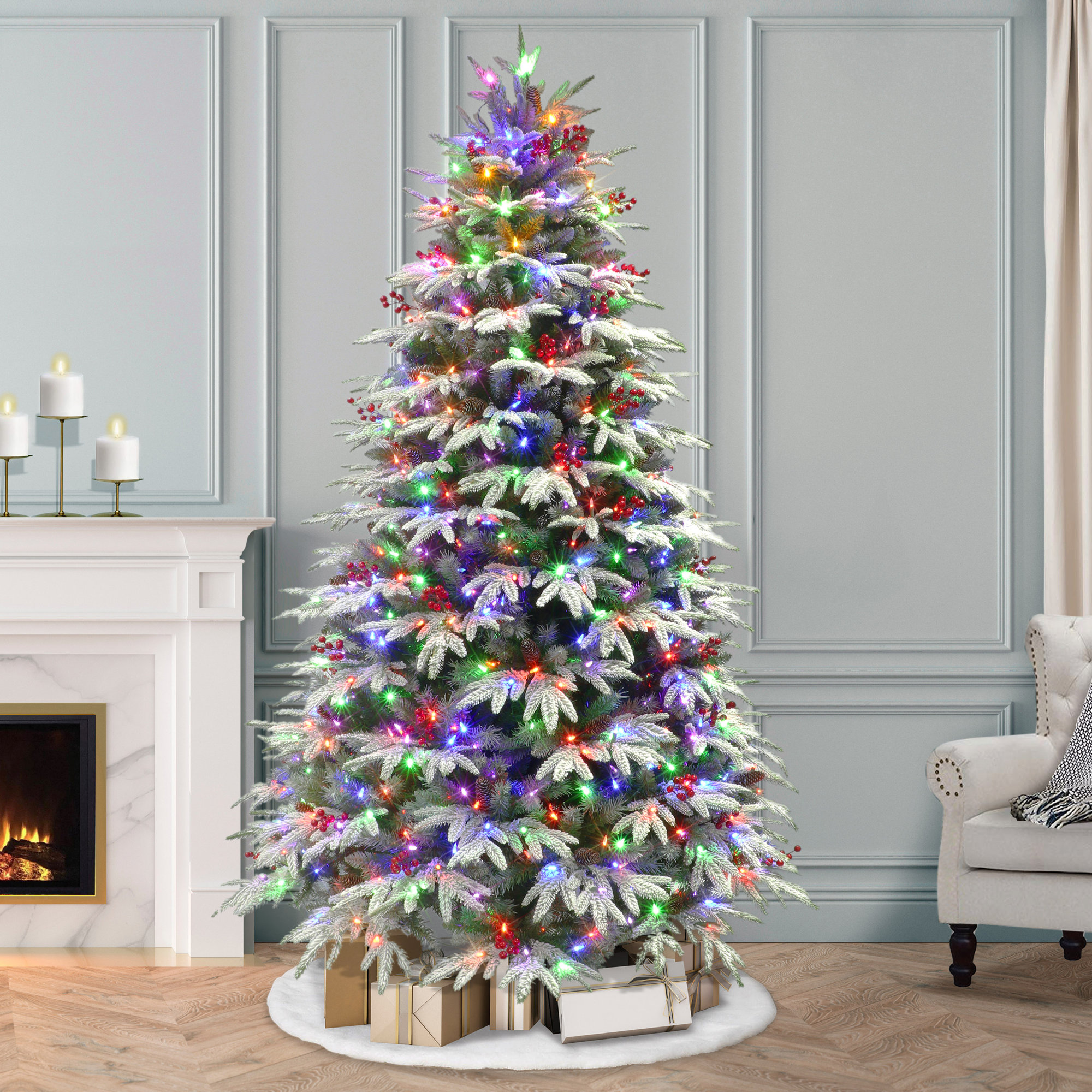 90' Artificial Fir Christmas Tree with Color & Clear Lights
