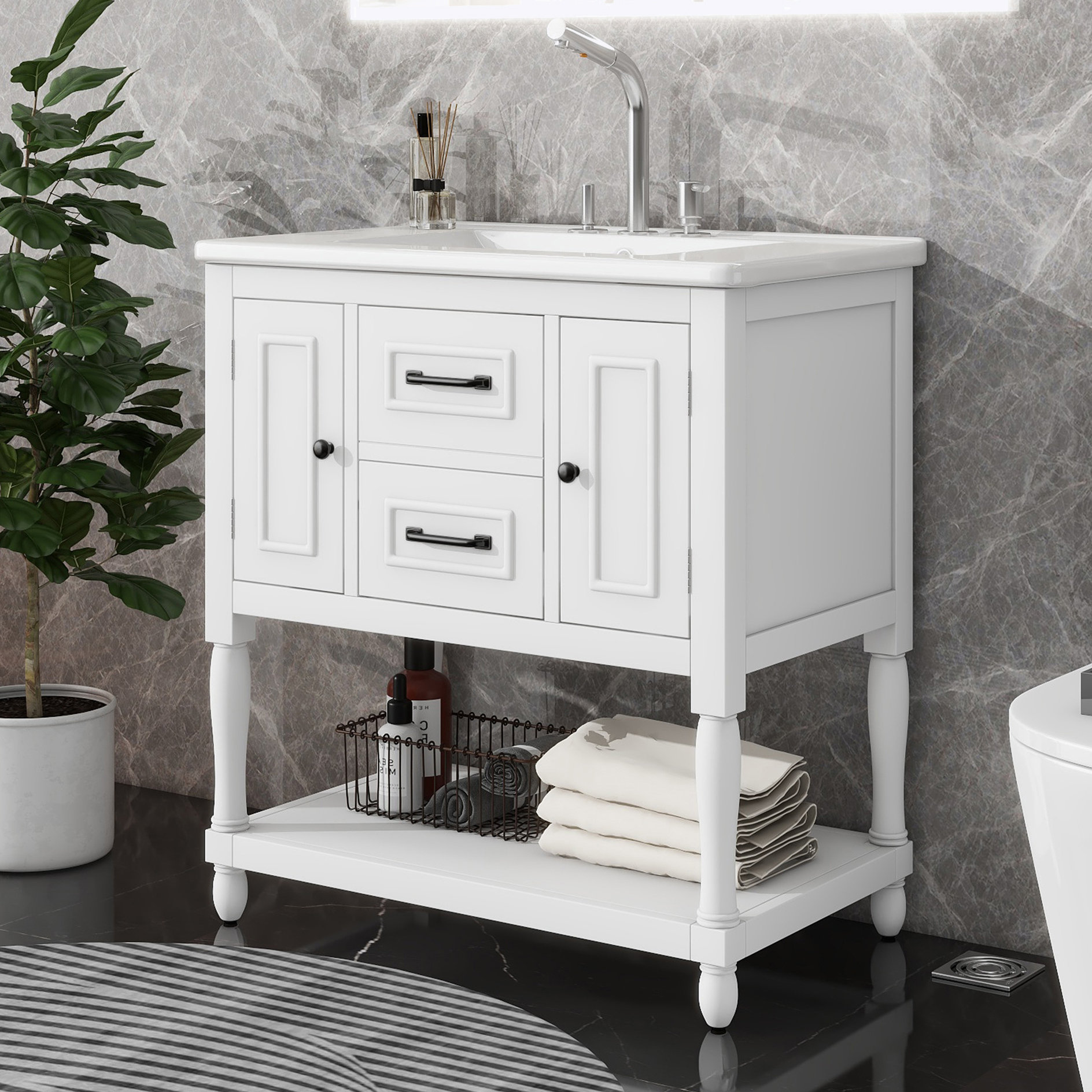 Charlton Home® Davana 30'' Single Bathroom Vanity with Ceramic Top ...