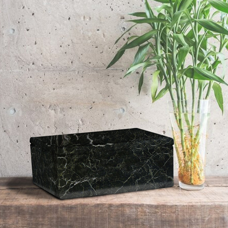 Boîte de rangement en marbre noir zébré, contenant rectangulaire avec couvercle 2 x 5, bibelot de meuble-lavabo en pierre veiné