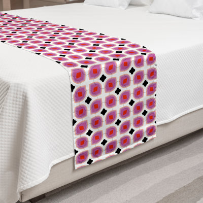 Ambesonne Abstract Bed Runner 70's Retro Circular Art Pink Vermilion