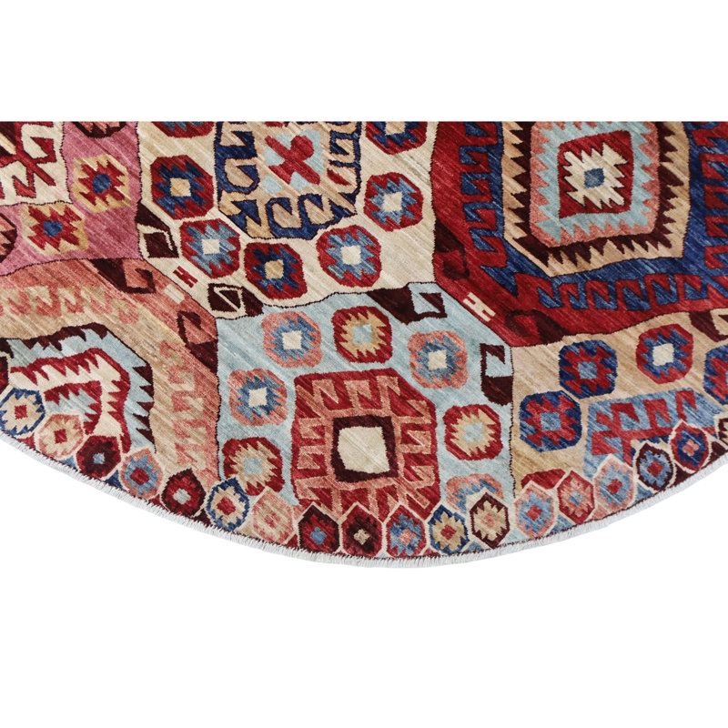 High-Quality Hand-Knotted Red And Navy Area Rug