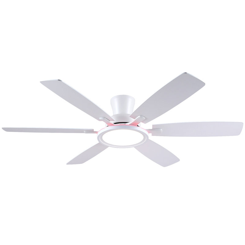 55" 6-blade White Ceiling Fans With Lights And Remote Control,RGB Multicolor Nightlight, White
