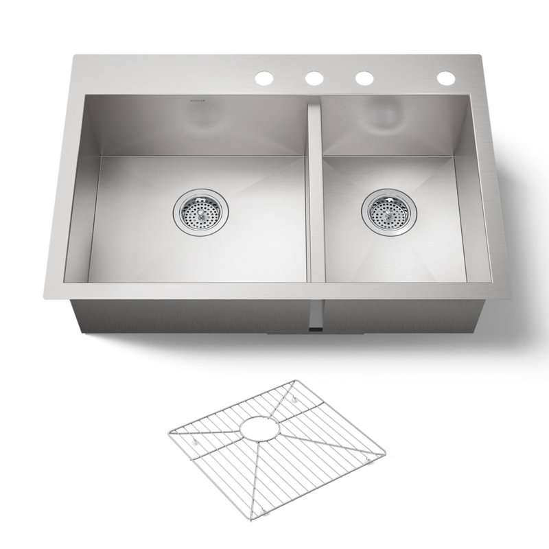 Vault 33" L x 22" W Dual Mount Kitchen Sink, 4 holes