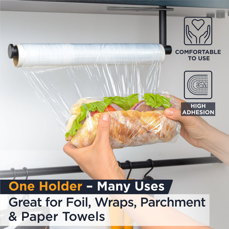 Deiss Pro Paper Towel Holder For Kitchen - Rust-resistant Stainless Steel, Space-saving Paper Towel, Black
