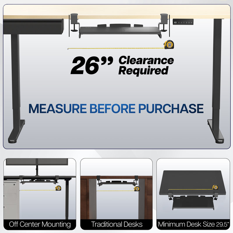 Light Wood Adjustable Clamp-On Keyboard Tray with Drawer