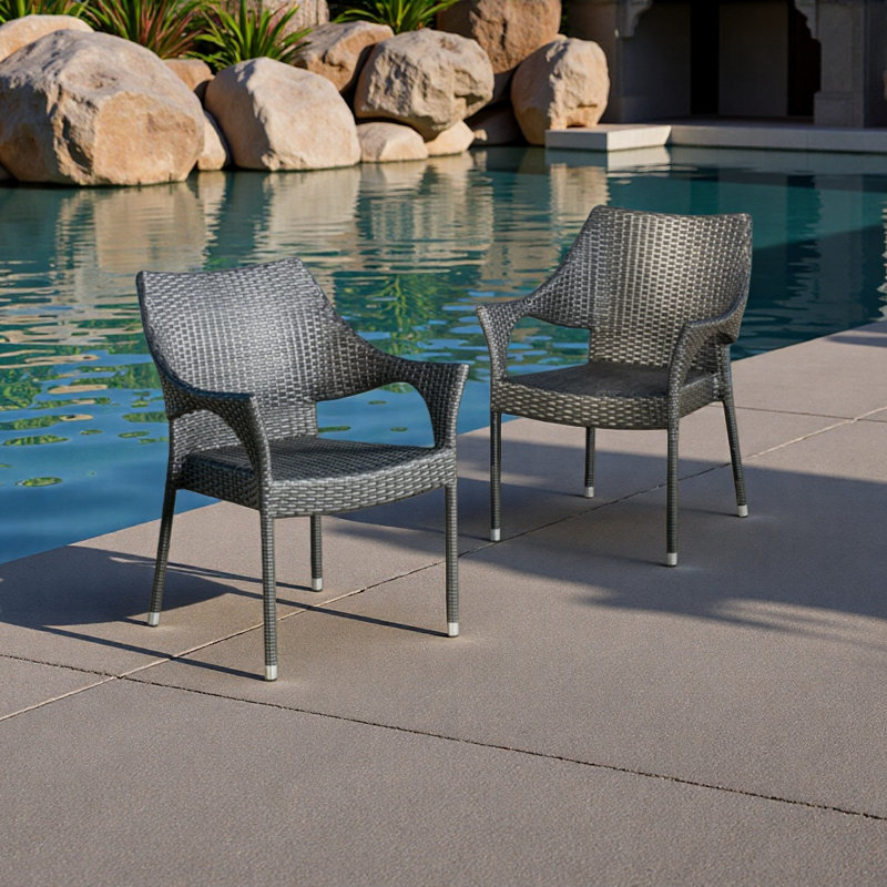 Fauteuil empilable en osier PE, 2 pièces