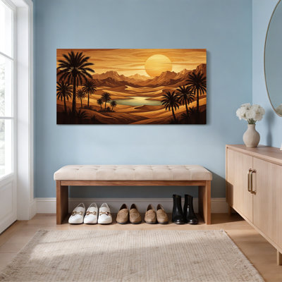 Tableau sur toile représentant un paysage désertique avec des palmiers et un coucher de soleil (lot de 1)