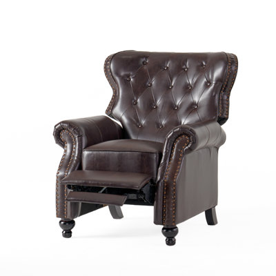 Classic Button-Tufted Pushback PU Recliner with Nailhead Trim, Sophisticated Reclining Chair for Home or Office, Dark Brown by Alcott Hill