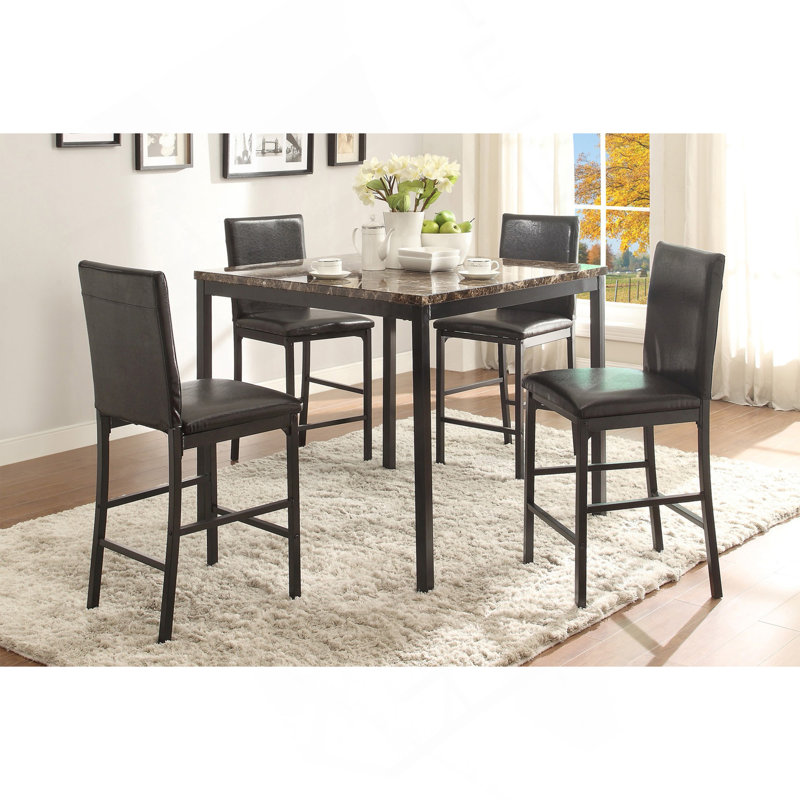 Counter Height Table 1Pc Metal Frame Faux Mable Top Square Transitional Dining Room Furniture
