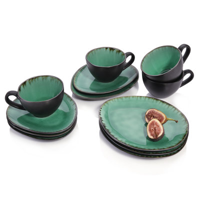 Ruffin 12 Piece Handmade Stoneware Dinnerware Set - Service for 4