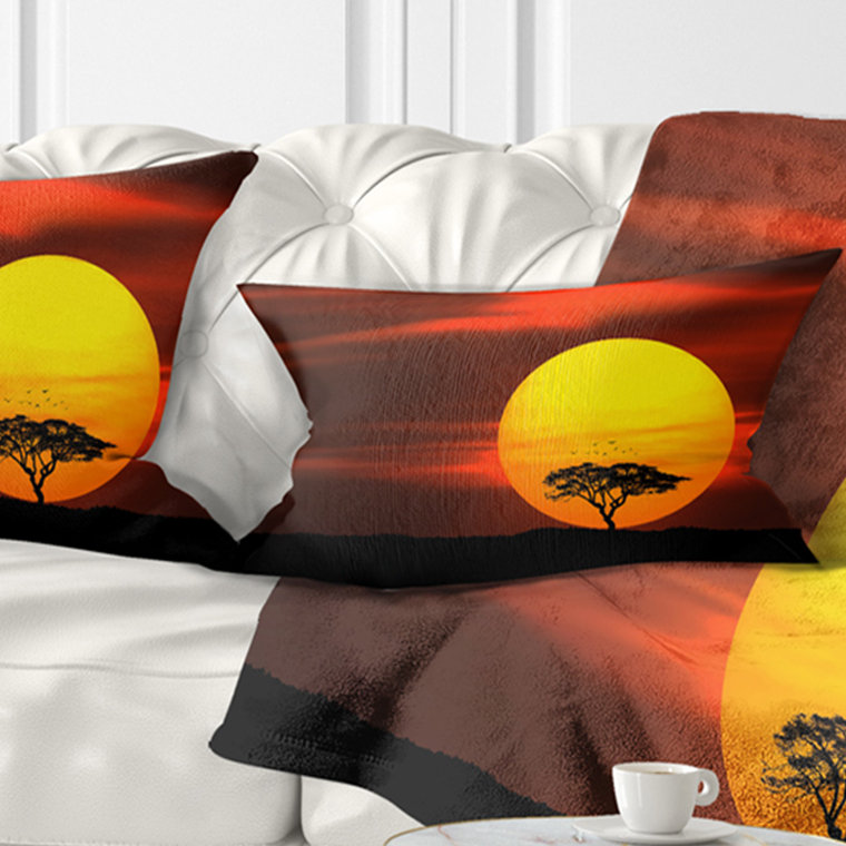 Coussin Lonely Tree avec oiseaux au coucher du soleil, Rectangulaire, 12 po x 20 po