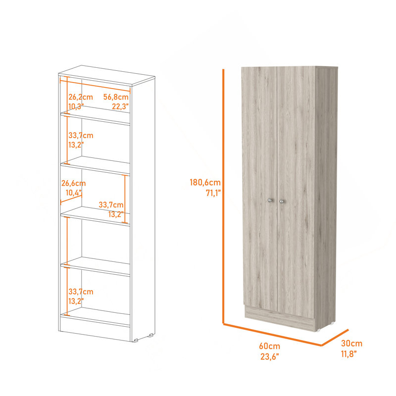 Grande armoire de rangement rectangulaire à 2 portes Buxton - gris clair, Gris clair