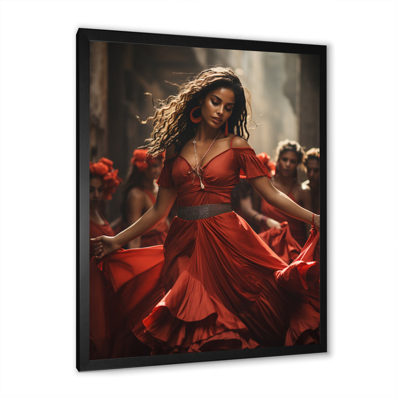 Corriana Red Cuban Dancers sur toile, H 20 po x l 12 po x P 1 po, Cadre photo noir