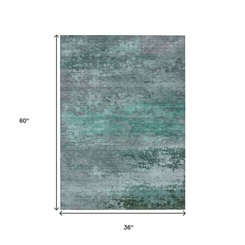 Tapis d'extérieur lavable abstrait bleu sarcelle 3 pi x 5 pi bleu sarcelle et turquoise