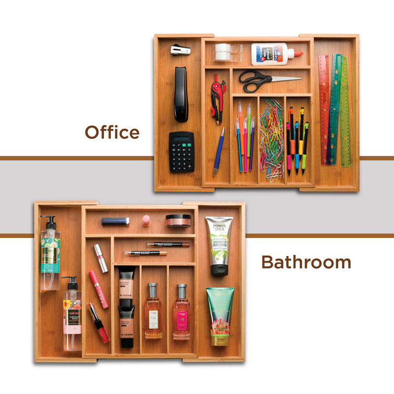 Expandable Bamboo Kitchen Drawer Organizer with Adjustable Compartments