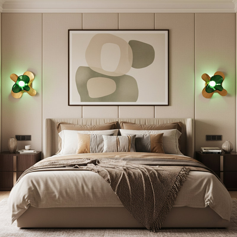 Butterfly Wall Sconce: Brass & Glass Lighting, Modern Design, Green