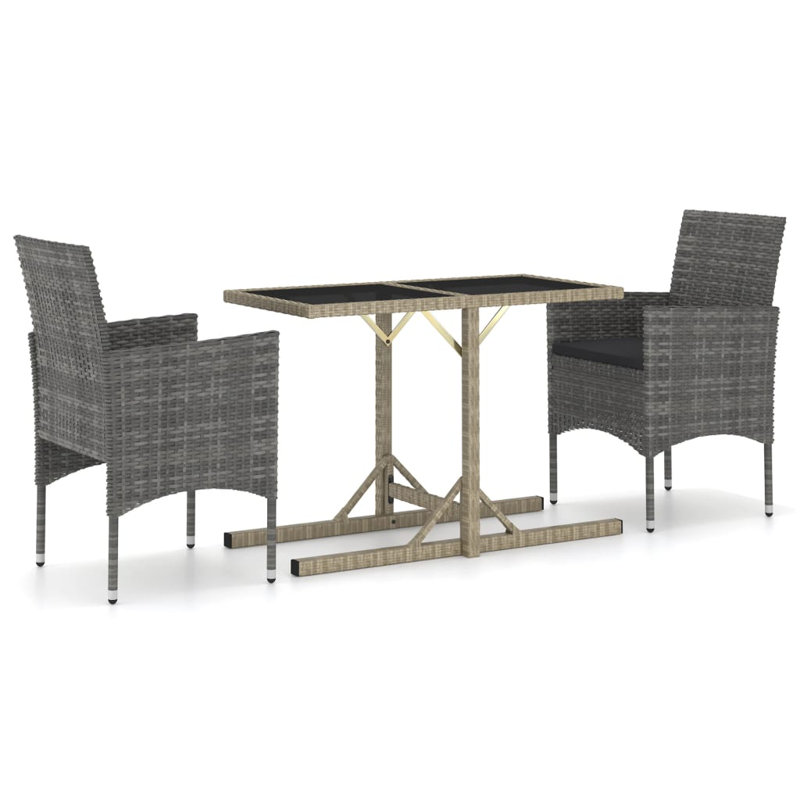 2 - Person Patio Dining Set Rectangular Table with Cushions Included, Gray Frame/Gray Cushion