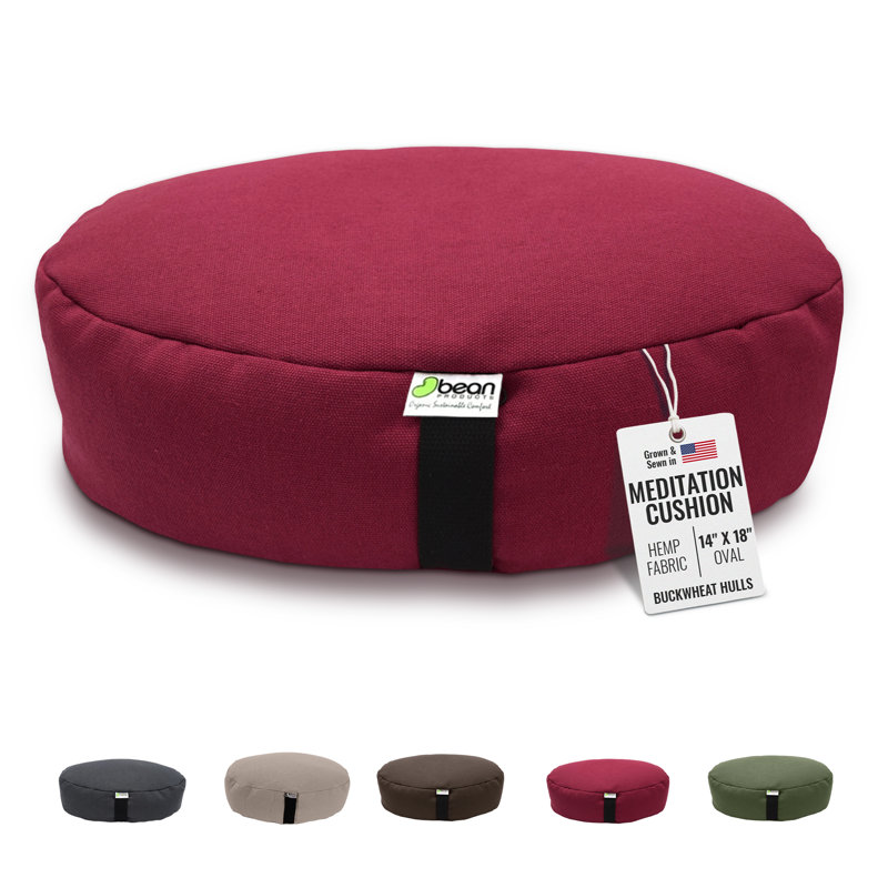 Coussin de méditation Zafu - Coussin de yoga naturel en chanvre, Ovale H 14 po x l 18 po, Canneberge