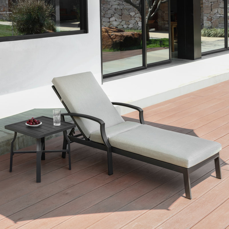 SeeHill Pool Lounge Chair, Aluminum Outdoor Chaise Lounge with Thick Cushion, Outdoor Lounger Pool Furniture with 6-Position Adjustable Backrest, Patio Lounge Chair for Outside, Deck