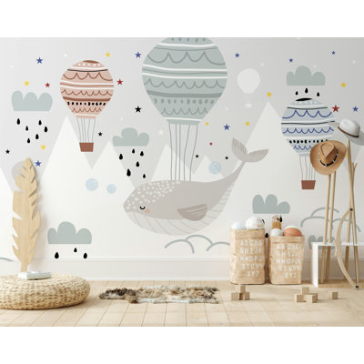 Hot Air Balloon Whale Nursery Wallpaper