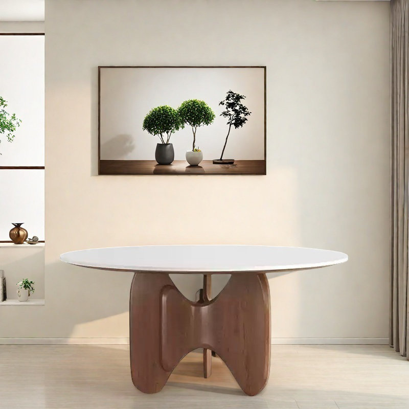 Table en pierre épaissie avec pieds en bois de frêne massif., Brun, H 29,53 po x L 62,99 po x l 62,99 po