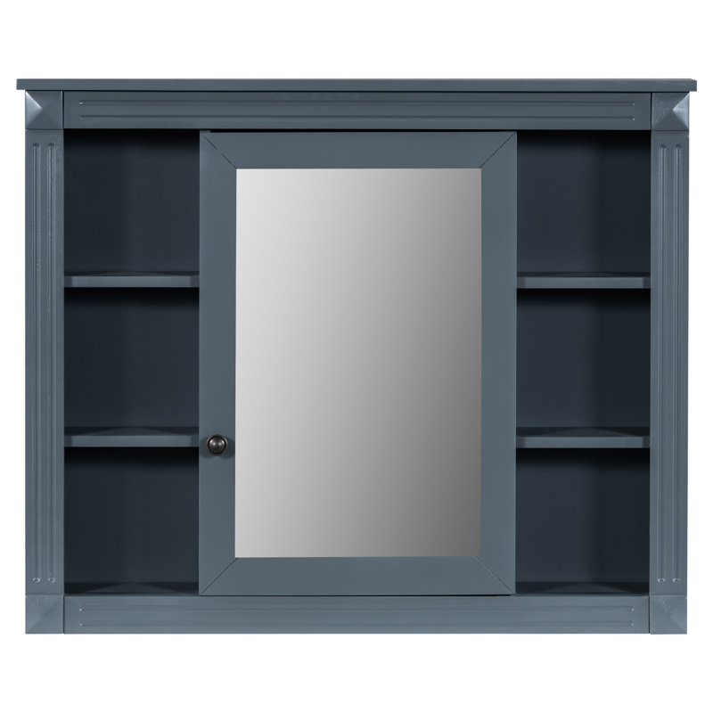 Meuble-lavabo de salle de bain avec lavabo et miroir, armoire bleue 36 po, 2 portes, lavabo à tiroirs, portes à miroir royal et armoire de rangement