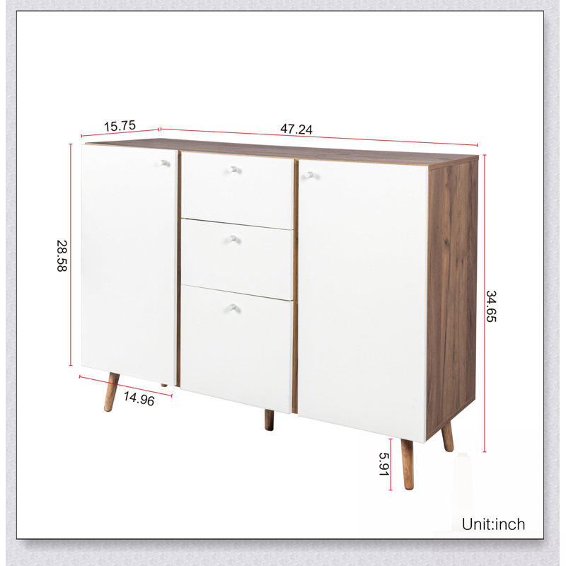 Buffet durable avec 3 tiroirs et 2 portes, tablettes réglables pour un rangement et une présentation polyvalents