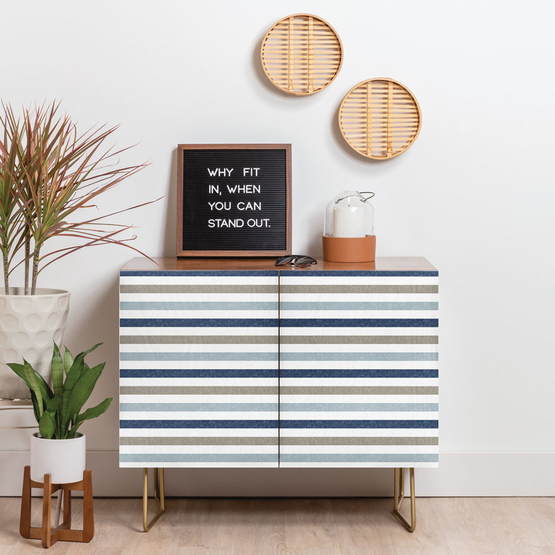 Armoire d'appoint 2 portes Linen Stripes, Bleu marine / noyer