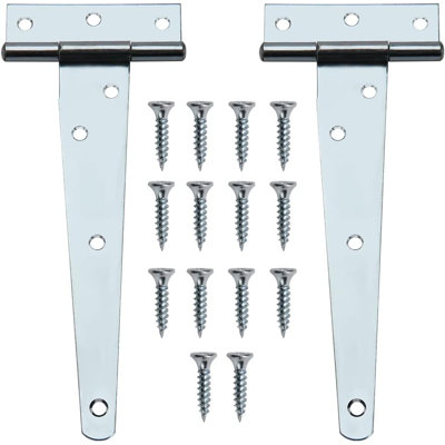 Domira 150Mm (6") Silver Galvanized Steel T-Hinges – Heavy Duty Rust-Resistant Hinges For Shed, Gate, Door, Garage, Fence & Barn