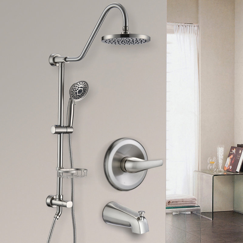 2 Shower Head System With 8" Rain And 5 Handheld In Brushed Nickel Finish Kit Tub Spout