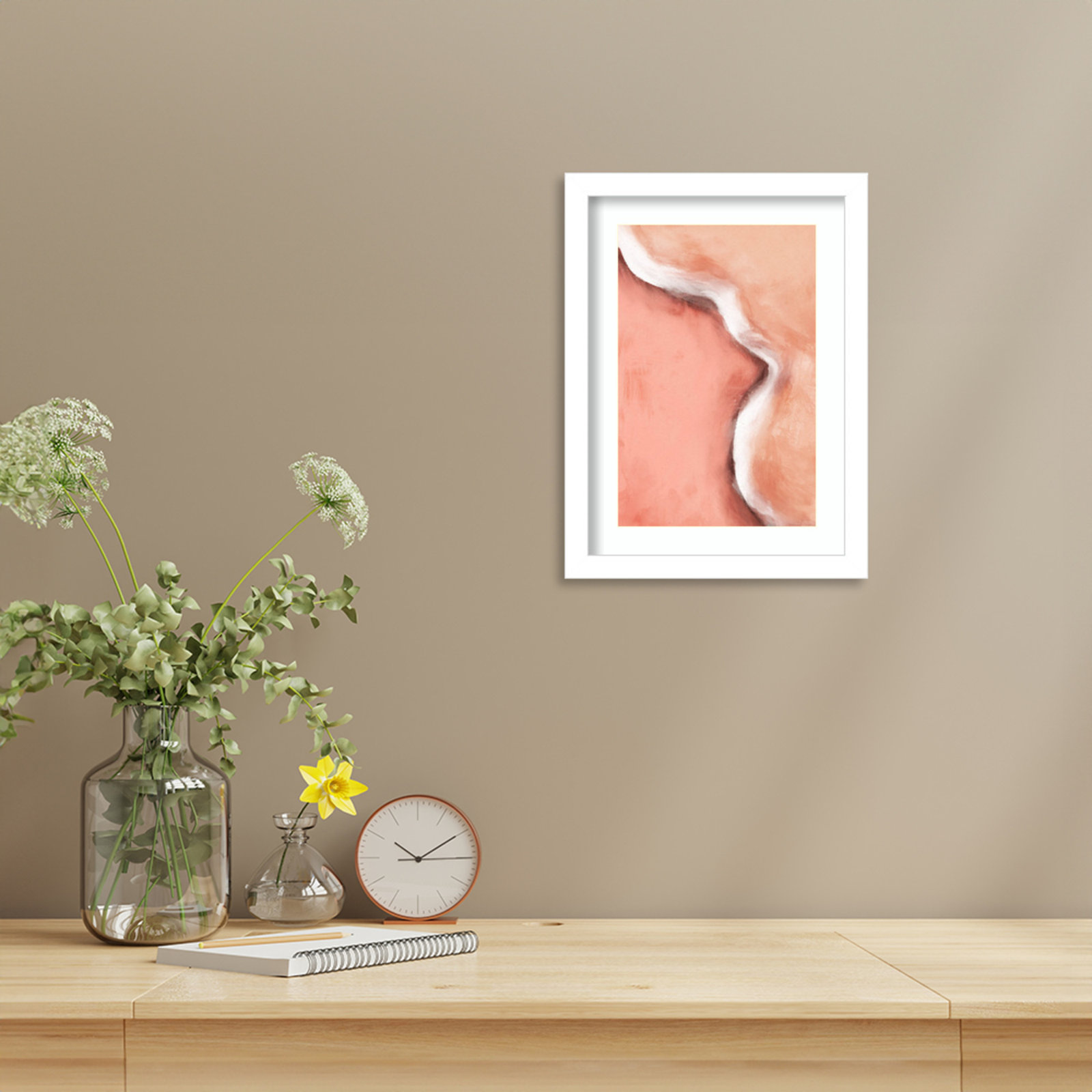 Peachy Wave by Treechild Wood Framed Wall Art Print, White, 13" H x 10" W