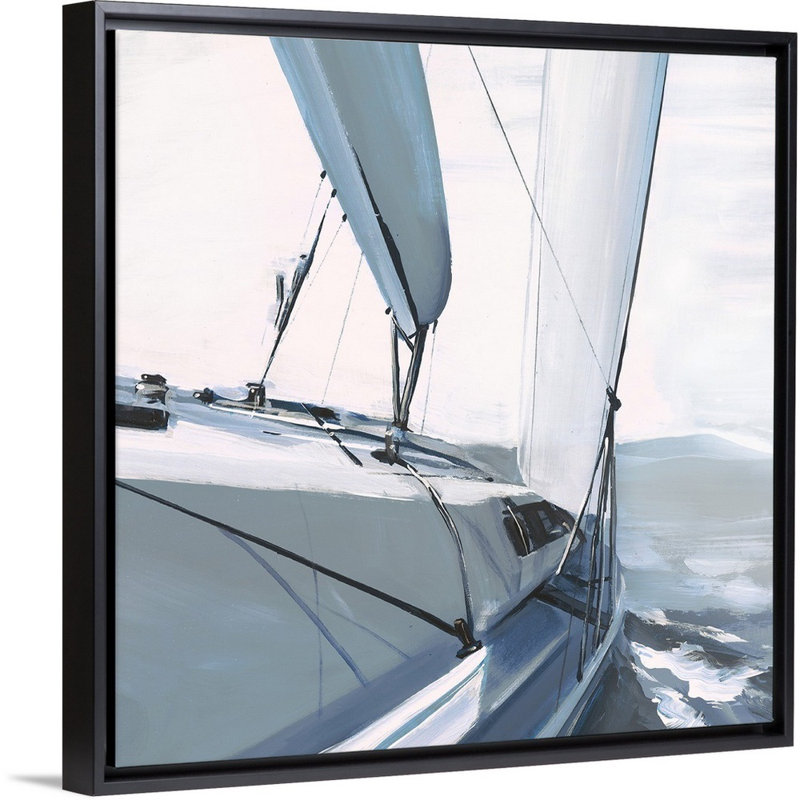 « sea faring life xv », peinture sur toile, H 31,7 po x l 31,7 po x p 1,75 po, Cadre flottant noir