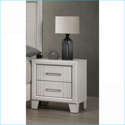 Contemporary Wooden 2-Drawer Nightstand – White/Beige Bedroom Storage