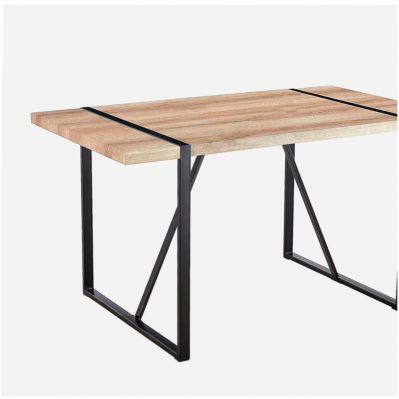 Table de salle à manger de style industriel en bois rectangulaire pour 4 à 6 personnes, plateau de table en bois artificiel de 1,5 pouce d'épaisseur, pieds en métal noir