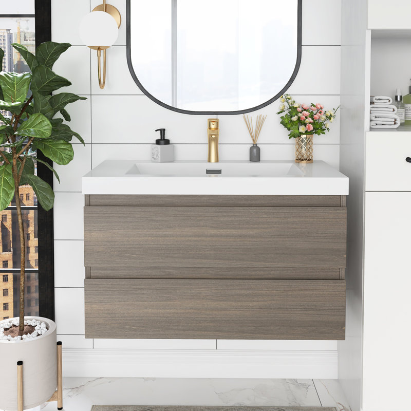 Kreelynn 36'' Single Bathroom Vanity with Resin Top, Ash Grey