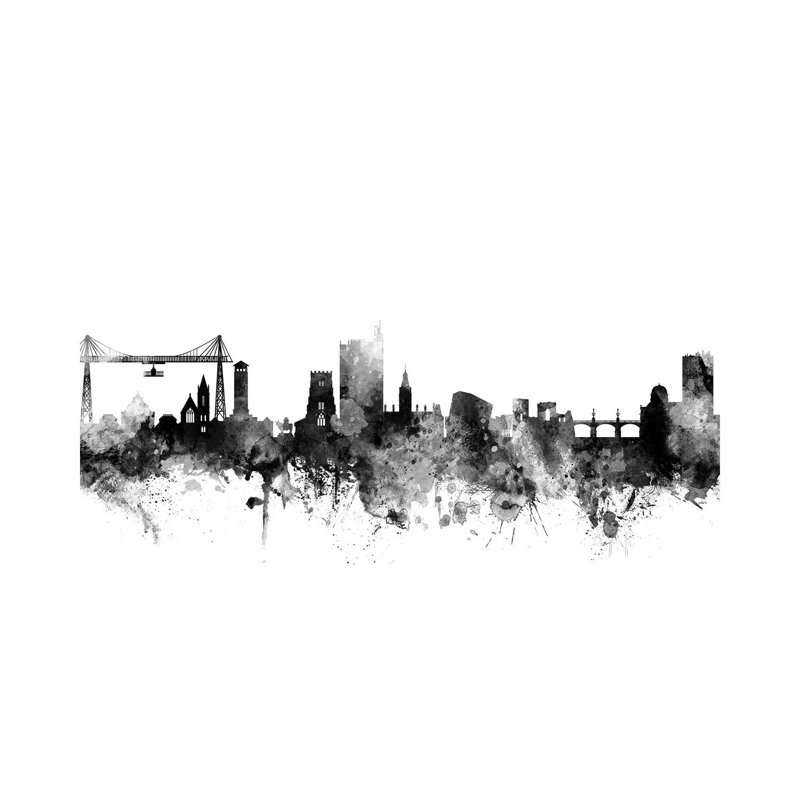 Newport, Wales Skyline In Black & White by Michael Tompsett - 1 Piece Wrapped Canvas Wall Art