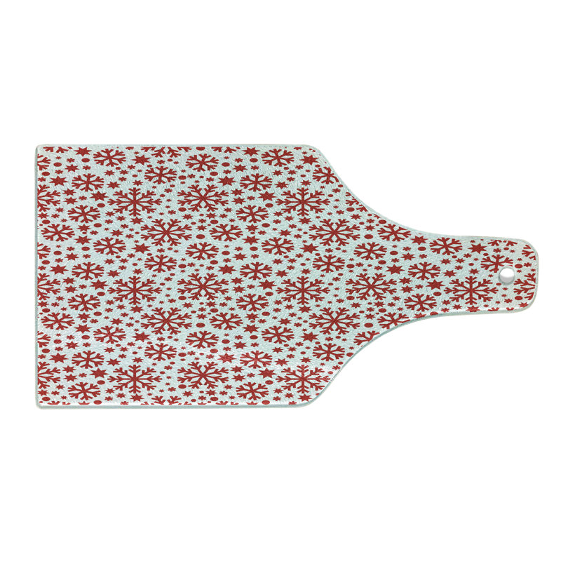 Ambesonne Snowflake Tempered Glass Cutting Board Star and Dot Pattern Red White