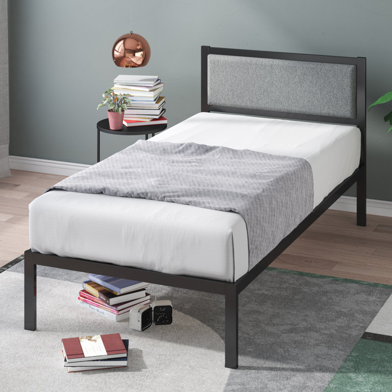 Arledge Metal Platform Bed with Upholstered Headboard, Single (3')