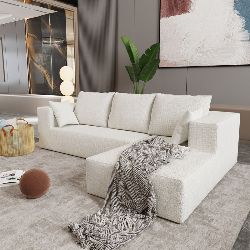 Canapé-lit modulaire convertible avec accoudoirs larges Boneless Nahomie, Lin beige, Orienté à droite