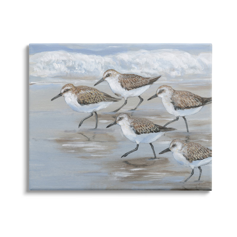 «Sandpiper Bird Flock Marching Beach Coast Waves», art mural sur toile tendue XXL par Tim Otoole, H 16 po x l 20 po