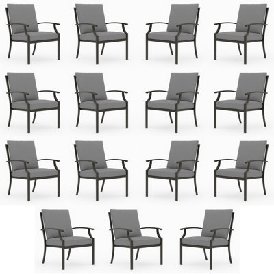 Chaise de salle à manger d'extérieur empilable en métal avec coussins (ensemble de 15)