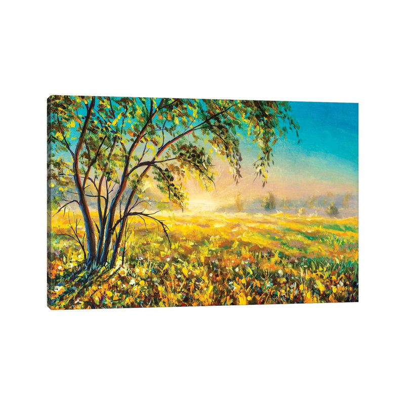 Morning Gentle Misty Rural Landscape Nature by Valery Rybakow - Wrapped Canvas Painting, 101.6 cm H x 66.04 cm W x 1.91 cm D