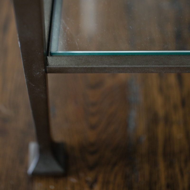 Beige Wood and Metal Console Table with Storage