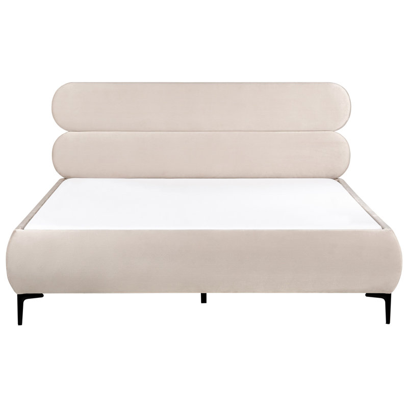 Bed Velvet LESSAY, Light Beige Velvet, European Super King (195 x 213 cm)