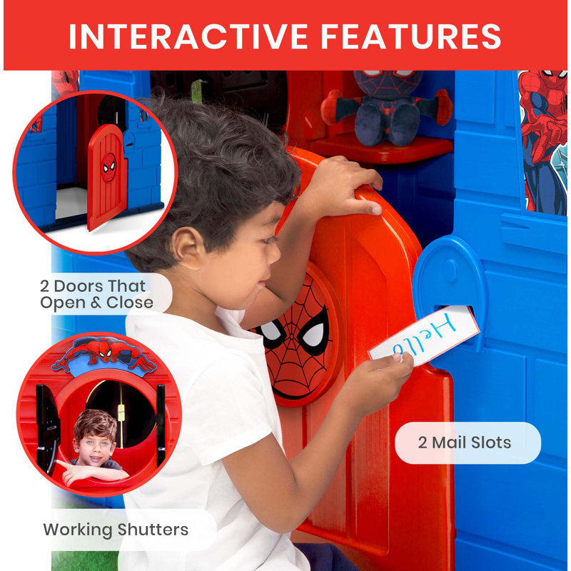 Wickey Parque Infantil Spider-Man Saga – Torre De Juegos De Madera Con Tobogán, Columpios, Red Y Casa, Para Jardín Y Exteriores