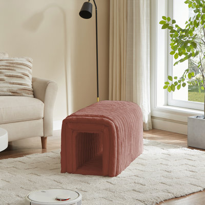 Banc de rangement repose-pieds pour animaux de compagnie Banc en velours côtelé Nid de chat à cacher pour le salon, le vestibule et la chambre à coucher, brun