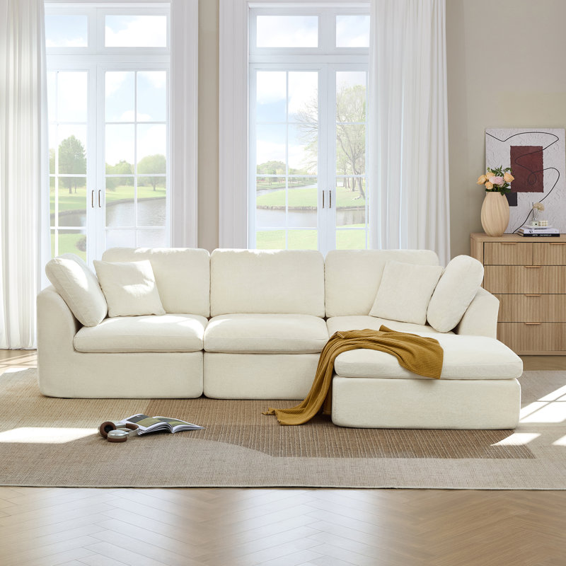 108" 4-Piece Modular Sectional Sofa With Chenille Fabric, Frameless Design & Cloud-Like Comfort, Cream Polyester